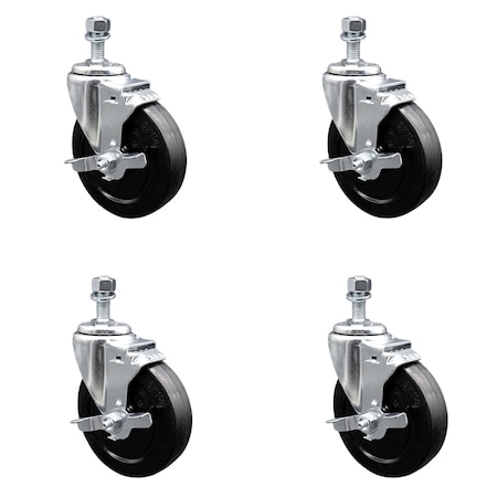 Service Caster 5 Inch SS Soft Rubber Wheel Swivel 1/2 Inch Threaded Stem Caster Set Brake SCC SCC-SSTS20S514-SRS-TLB-121315-4